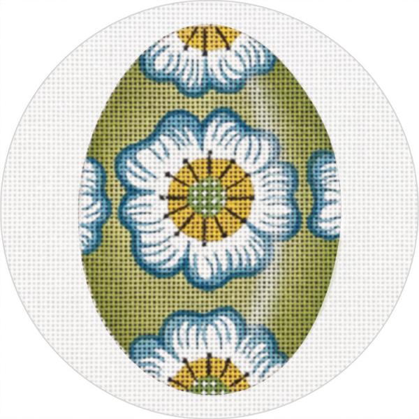 Green W/Blue Flowerx Egg Ornament MLT745-B