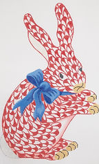 Herend-Inspired Fishnet Bunny w/ Bow – Standing Red Bunny w/ Blue Bow (All-American) SST-331
