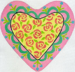 Mini Heart – Mackenzie-Childs Inspired #7 – w/ Pink & Green Scalloped Border OM-479
