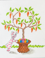 Pink Spotted Bunny w/ Carrot Tree & Easter Eggs – Multi On White JW-PL-20