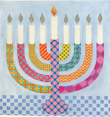 Menorah Set – Bright Funky Patterns With Individual Flames – Multi Colors MEN-02