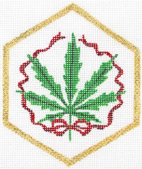 Christmas Ornament – Weed Leaf With Red Ribbon & Gold Border DD-XM-420
