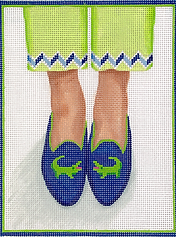 Here’S Looking At Shoe – Needlepoint Gator Loafers – Greens On Navy PL-476