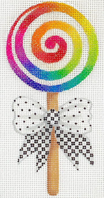 Mini Sweet Treat – Rainbow Swirl Lollipop w/ Black & White Bow OM-292
