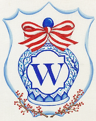 Monogram Crest – Chinese Vase With Bow – Blues & Reds (Specify Letter Or Blank) ALCR-24