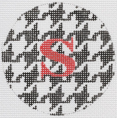 Bright Disk Letter – Black & White Houndstooth, Red Letter (Specify Letter Or Blank) ALB-65