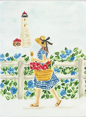 Summer Stroll – Blue Gingham Girl w/ Champagne & Lighthouse LB-PL-08