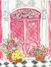 Parisian Pink Door w/ Flowerpots LB-PL-41