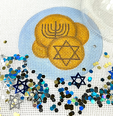 Hanukkah Round w/ Clear Dome & Confetti – Gelt – On Light Blue JMD-05