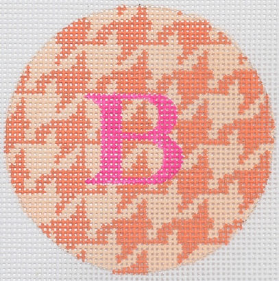 Bright Disk Letter – Tangerine & Creamsicle Houndstooth, Hot Pink Letter (Specify Letter Or Blank) ALB-63
