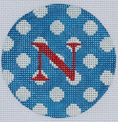 Bright Disk Letter – Marine Blue w/ White Polka Dots, Red Letter (Specify Letter Or Blank) ALB-41