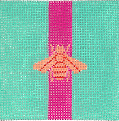 4” Square Insert – Gucci Bee In Mod Colors – Peach w/ Fuchsia Stripe On Turquoise INSSQ4-68