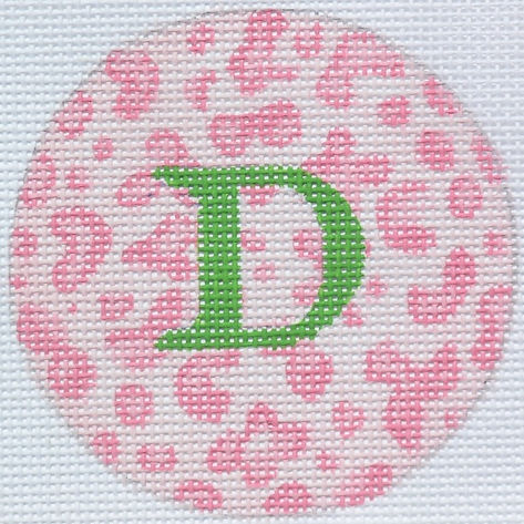 Bright Disk Letter – Light Pink Leopard, Grass Green Letter (Specify Letter Or Blank) ALB-22