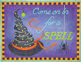 “Come On In For A Spell” With Witch’S Hat And Spider – Purple, Orange, Gold, Black, Turquoise & Lime DH-40