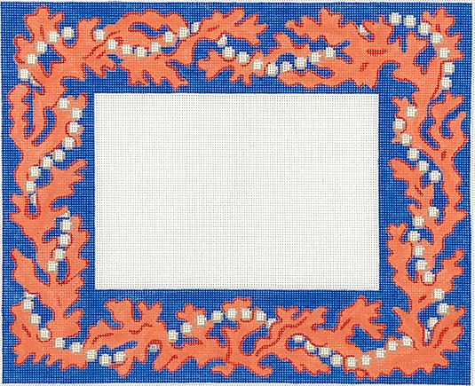Frame – Bright Coral And Pearls – Corals & Pearlized White On Bright Blue FR-74