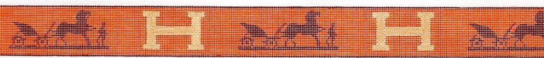 Belt – Hermès H & Calèche Logo – Orange & Brown w/ Gold BL-83