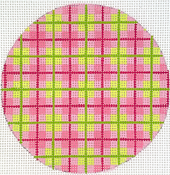 4” Round – Madras Plaid – Pinks & Greens With Grass Green Letter (Specify Letter Or Blank) INSMC-27