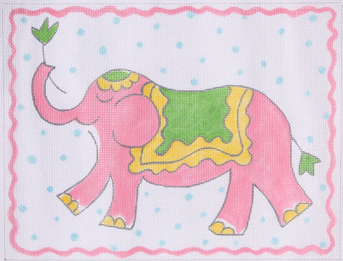 Elephant – Pink, Yellow & Green On Blue Dots JW-PL-06