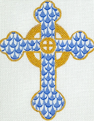 Fishnet Mini – Budded Celtic Cross – Blues & Gold OM-415