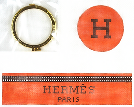 Limoges Box – Med. Round Hermès Wrapped Box – Orange & Brown (Gold Clasp) BXMR-02