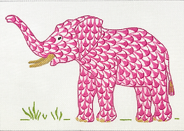 Herend-Inspired Fishnet Elephant w/ Trunk Up – Pink w/ Gold PL-547