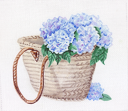 French Market Basket w/ Blue Hydrangeas SM-PL-05