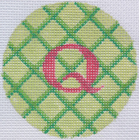 Bright Disk Letter – Greens Crisscross, Watermelon Letter (Specify Letter Or Blank) ALB-01