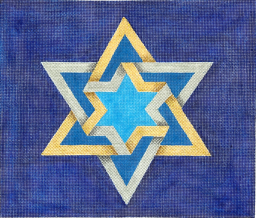 Tallis Bag – Double Interlocking Star Of David – Golds & Silvers On Deep Blue TAL-06