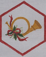 Christmas Ornament – Hunting Horn w/ Greenery & Ribbon XM-127