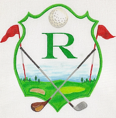 Monogram Crest – Golf Green w/ Clubs, Flags & Ball (Specify Letter Or Blank) ALCR-21