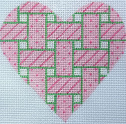 Mini Heart – Woven Ribbons – Pink w/ Green Edging OM-05
