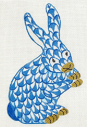 Mini Herend-Style Standing Bunny – Blue w/ Gold OM-154