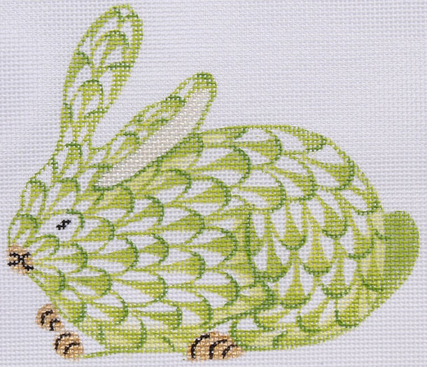 Mini Herend-Style Crouching Bunny – Lime w/ Gold OM-149