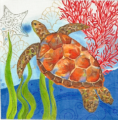 Oceana Sea Turtle w/ Coral, Seaweed, Shells & Starfish SER-PL-10