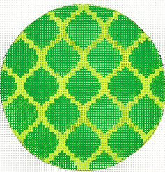 4” Round – Quatrefoils – Kelly On Lime w/ Hot Pink Letter (Specify Letter/Blank) INSMC-32