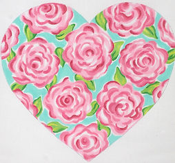 Heart – Lilly-Inspired Roses – Pinks & Greens On Turquoise SST-244