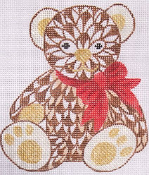 Mini Herend-Style Fishnet Teddy Bear – Brown w/ Red Bow OM-184
