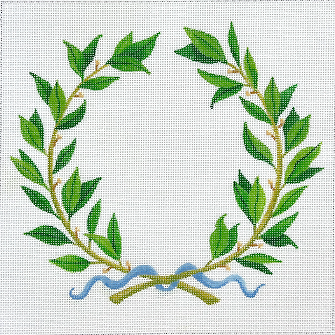 Ring Bearer Pillow – Laurel Wreath w/ Blue Ribbon PL-575