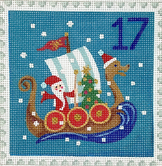 Advent Around The World Stamp #17 – Norway – Santa In Dragon Boat KH-PL-17