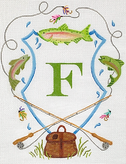 Monogram Crest – Bamboo Fly Fishing Rods, Flies, Rainbow Trout & Wicker Creel (Specify Letter Or Blank) ALCR-20