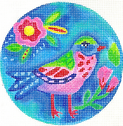 Green, Pink & Blue Bird w/ Pink Flowers JE-OM-12