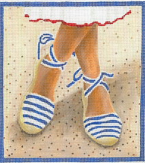 Here’S Looking At Shoe – French Striped Espadrilles w/ Ankle Ties – French Blue & White PL-452