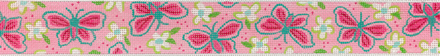 Belt – Lilly-Inspired Butterflies & Flowers – Hot Pinks, Turquoise & Limes On Medium Pink BL-53