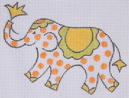 Ornament/Mini – Elephant – Orange Polka Dots w/ Yellow & Lime JW-OM-08