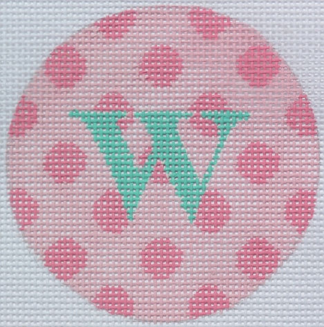 Bright Disk Letter – Pink Polka Dots, Turquoise Letter (Specify Letter Or Blank) ALB-21