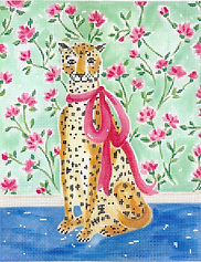 Stately Leopard w/ Pink Bow & Floral Wallpaper LB-PL-37