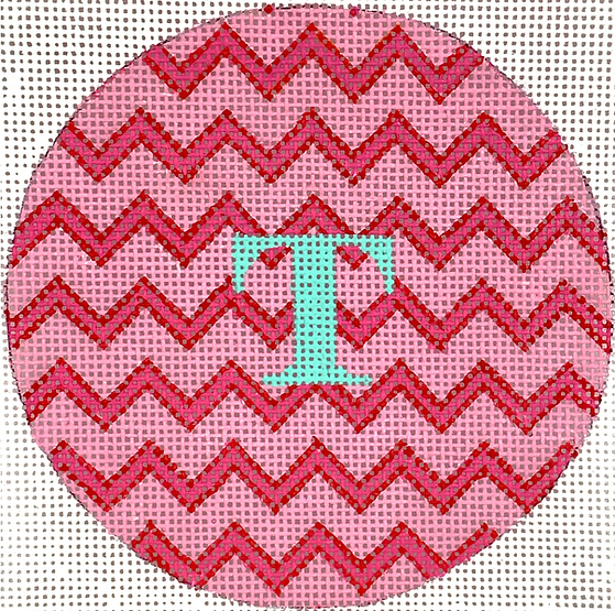 4” Round – Zigzag – Pinks & Red w/ Turquoise Letter (Specify Monogram Or Blank) INSMC-85