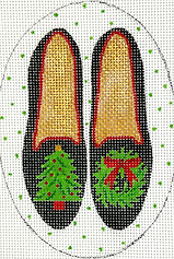 Christmas Ornament – Black Velvet Shoes w/ Tree And Wreath XM-181