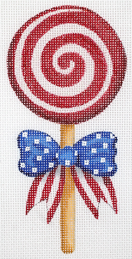 Mini Patriotic Swirly Lollipop w/ Bow – Red, White & Blue w/ Tans OM-220