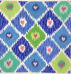 Ikat Diamonds w/ Allover Hearts – Blues, Greens & Pinks PL-429